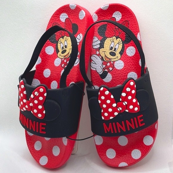 🆕 Disney Minnie Mouse Icon Ltd Edition Bow 🎀 & Ears Kids Slide Sandals w/Strap - Picture 2 of 6